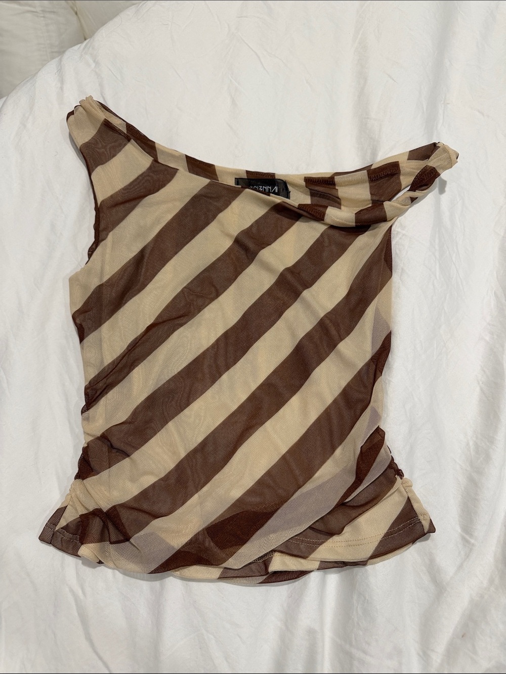Striped Off-Shoulder Top in Brown and Cream